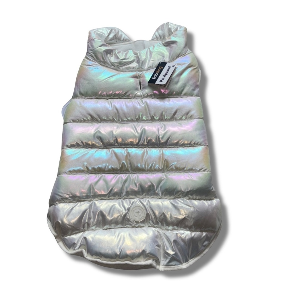 Dog Puffer‎ Jacket in Iridescent White Fab Dog size XL